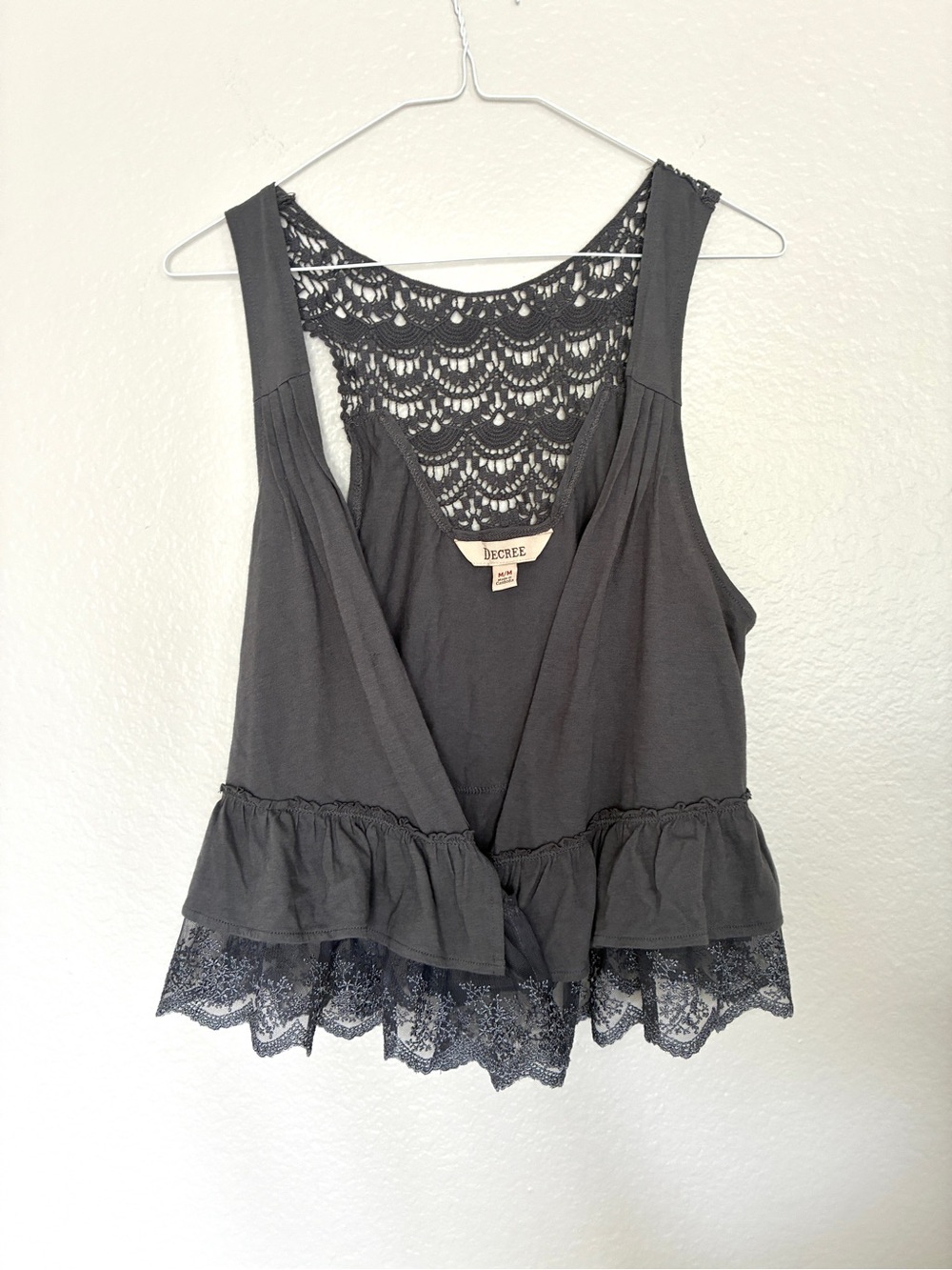 Decree Size M Grey Lace-Back Peplum Open Front Vest Tank Y2K 2000s Alternative